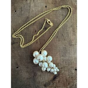 Unsigned Statement Necklace Pearl Cluster Gold Long